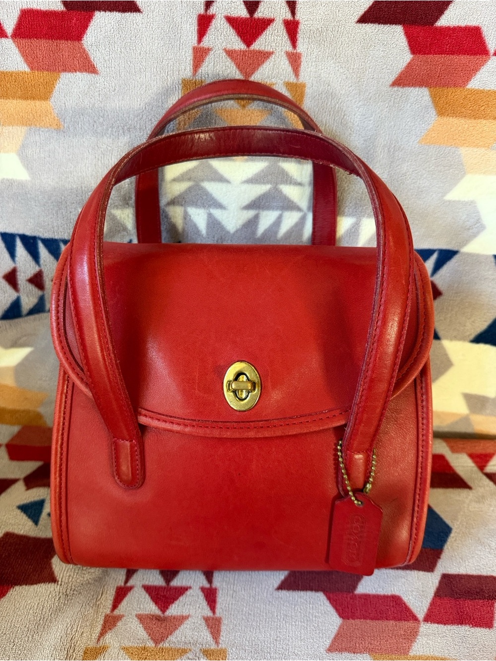 Coach Belmont Red Leather Satchel with Gold Turnlock